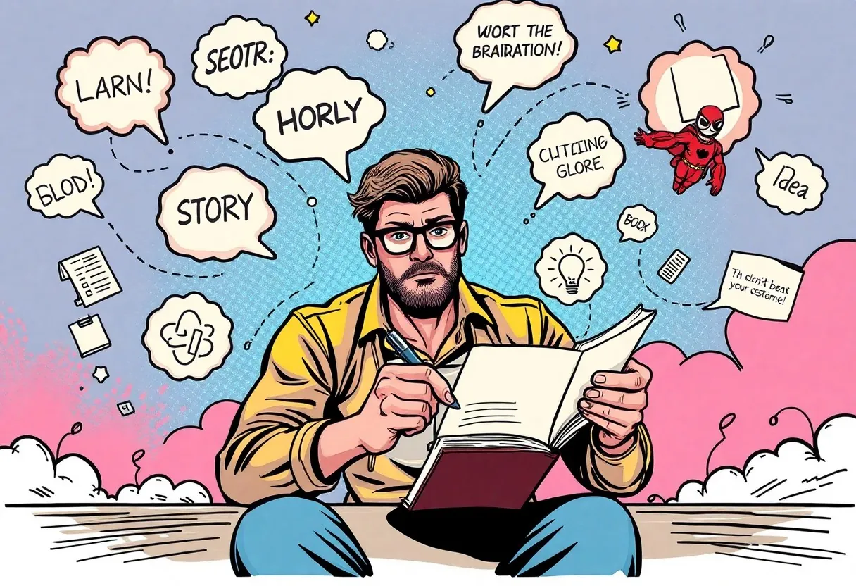 Visual representation of storytelling transitions and narrative flow techniques
